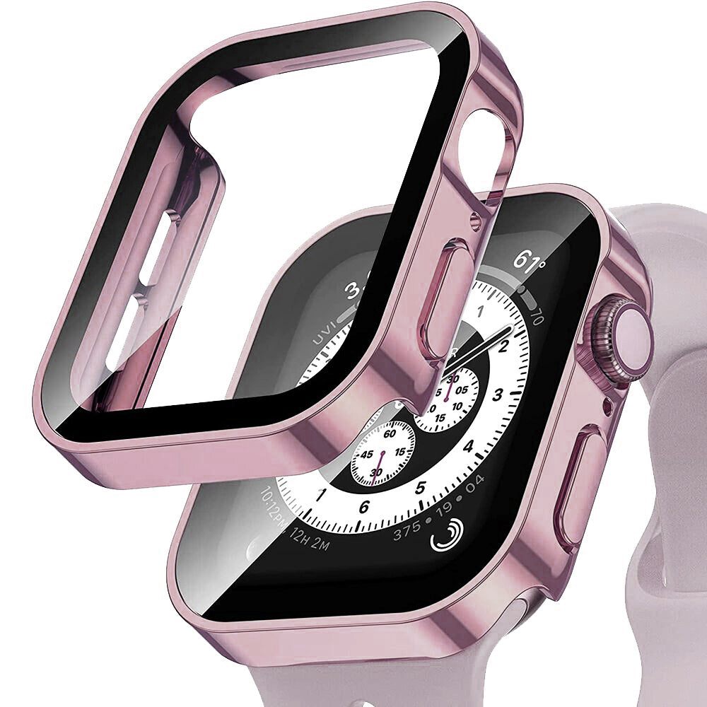 Premium Hülle Apple Watch 9 8 7, 45mm 41mm 44mm 40mm, gehärtete Displayschutzfolie, iWatch Serie 4 5 SE 6 7 8 | Hochwertiges