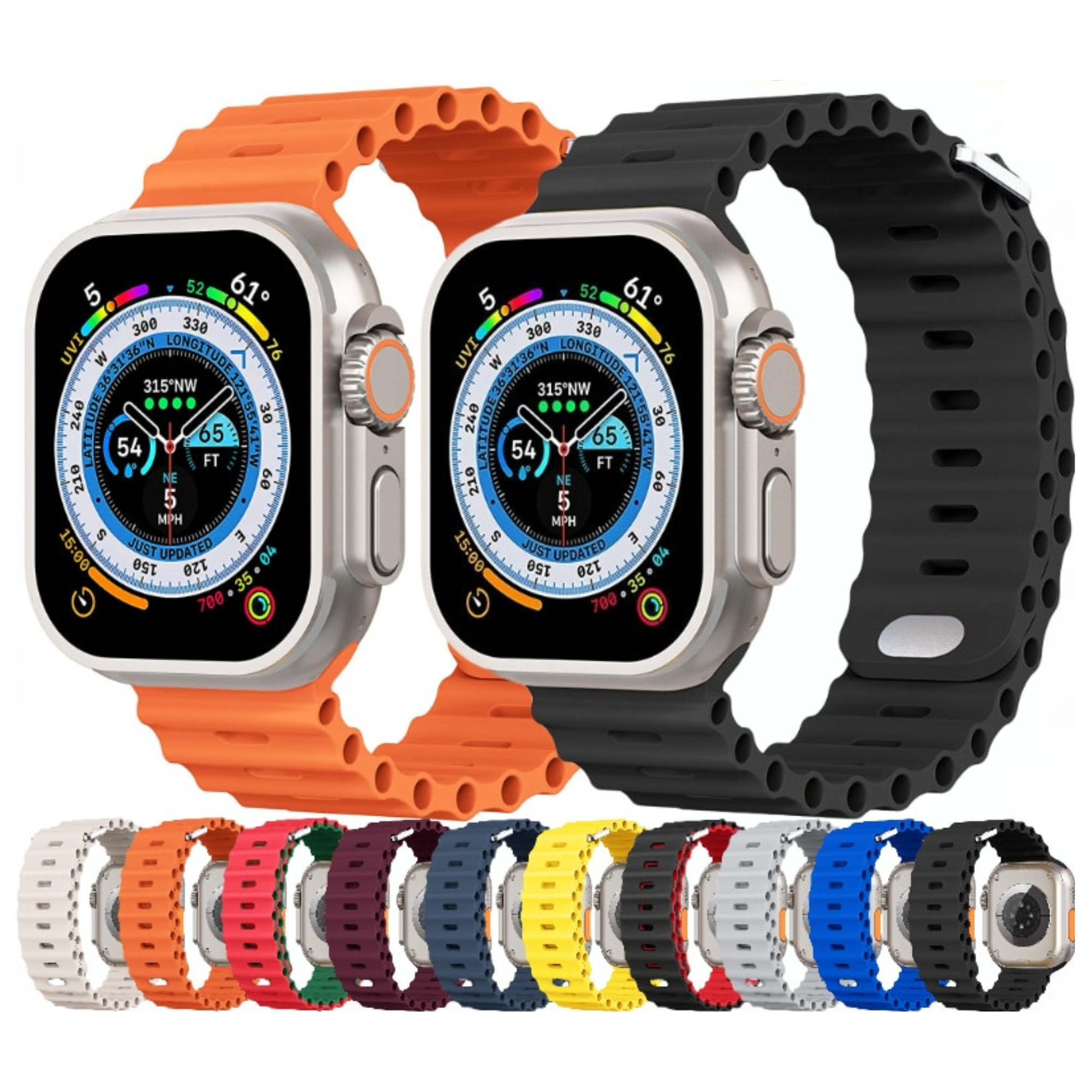 Ocean Strap Handgelenk Armband für Apple Watch | Weiches Premium Silikonarmband - Ultra 49mm bis 38mm & iWatch Serie 8 bis 1