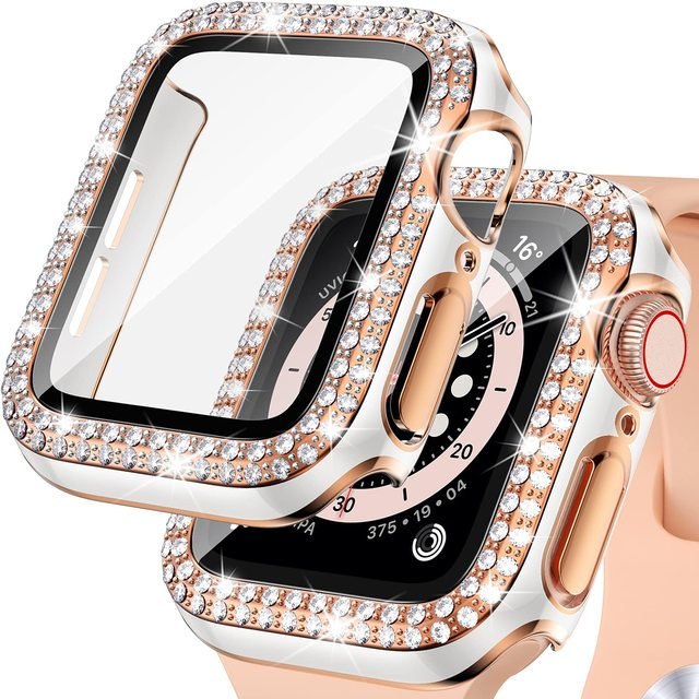 Bling Glasabdeckung für Apple Uhrengehäuse 45mm 41mm 40mm 44mm 42mm 38mm  Luxus Diamant Stoßstange Displayschutz