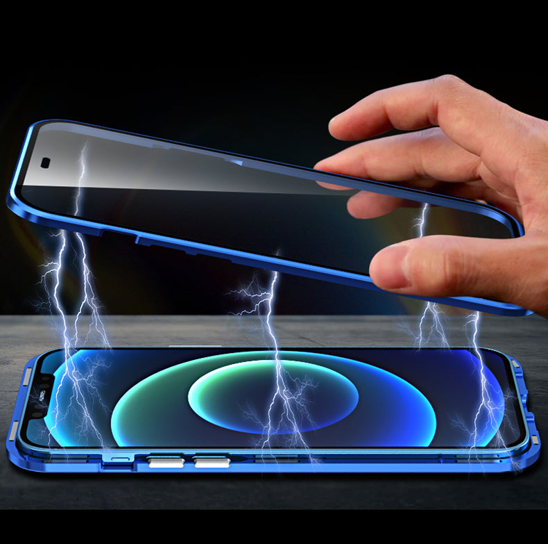 Exklusive Magnetische Glas-Metallrahmen Apple iPhone Hülle | 360° Abgedichtete Stoßfeste Premium Glas-Schutzhüll