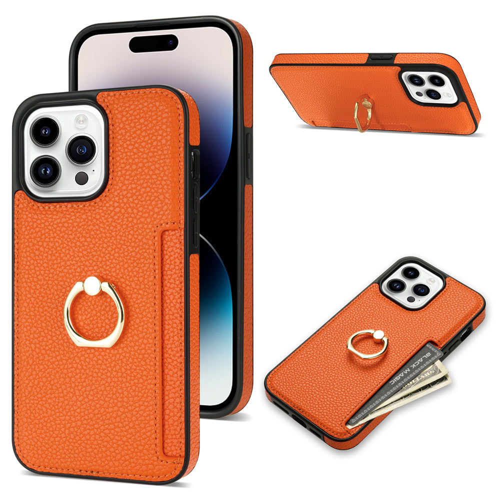 Hochwertiges Kartenfach Leder Brieftasche mit Ringhalter und Ständer iPhone Hülle