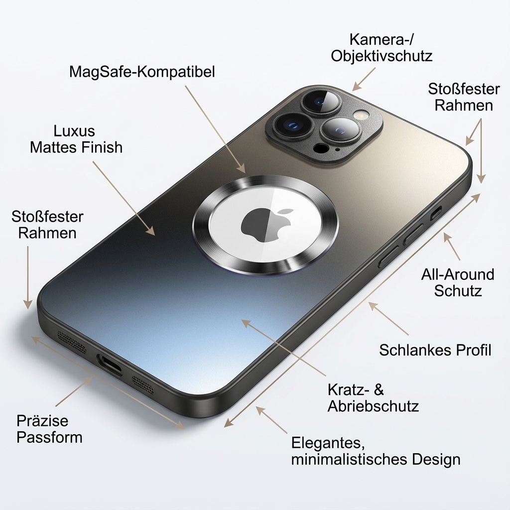 Hochwertige Matte Magnetische iPhone-Hülle mit MagSafe Case für Apple iPhone 17/17 Air, 16/16e, 15, 14, 13 Pro Max Plus | Glasobjektiv-Kameraschutzabdeckung, Panzer-Schutzhülle, Stoßfest und Stilvolle Handyhülle | Tasche in limitierter Auflage