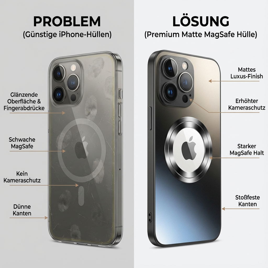 Hochwertige Matte Magnetische iPhone-Hülle mit MagSafe Case für Apple iPhone 17/17 Air, 16/16e, 15, 14, 13 Pro Max Plus | Glasobjektiv-Kameraschutzabdeckung, Panzer-Schutzhülle, Stoßfest und Stilvolle Handyhülle | Tasche in limitierter Auflage