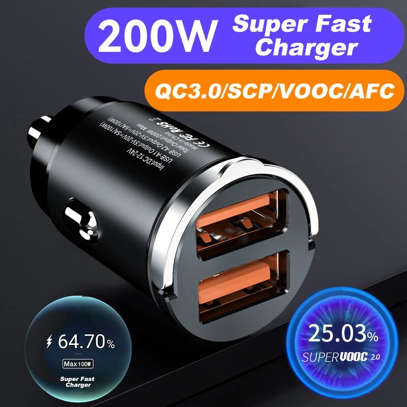 Hochwertiges 200W Mini-Autoladegerät mit Schnellladefunktion für iPhone, QC 3.0 PD,USB Typ C Autotelefonladegerät für Xiaomi, Samsung, Huawei, iPhone.