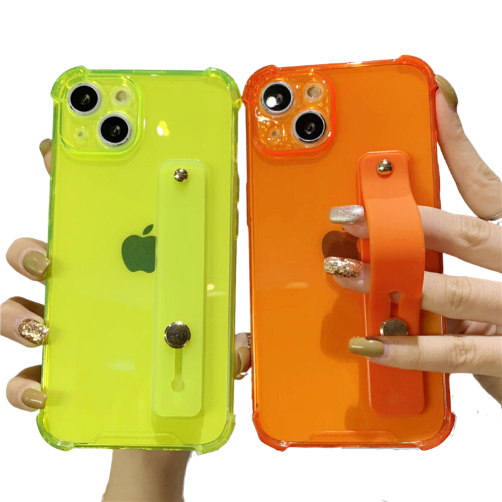 Premium Durchsichtige Candy-Farbe Apple iPhone Hülle | Handgelenksband Handyhalter Klare Soft-Silikon Apple iPhone Case