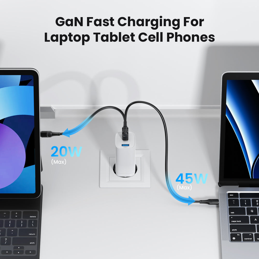 Premium Tech GaN USB Type C Charger 65W 45W PPS PD QC 4.0 | Fast Charger for Smartphones, Apple iPhone, Samsung, iOS & Android MacBook, Laptop, iPad, AirPods, Tablet, iOS,