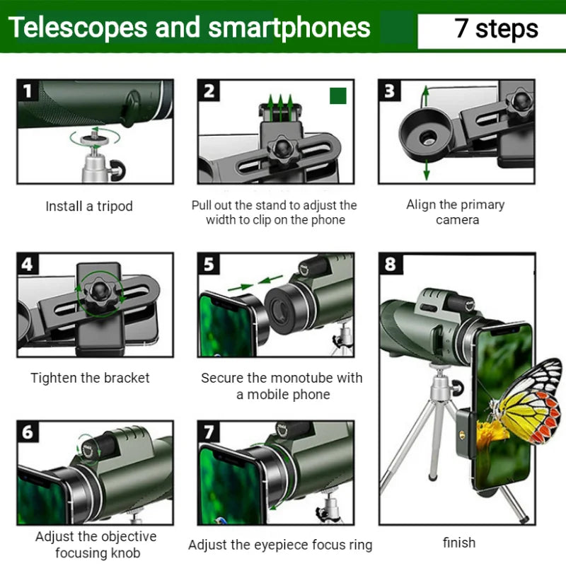 High-Quality Portable Zoom HD 5000m Telescope, Foldable, for Long Distances | Professional Mini Telescope, Powerful: Hunting, Sports, Outdoor, Camping, Travel | Smartphones, Apple iPhone, Samsung, iOS & Android