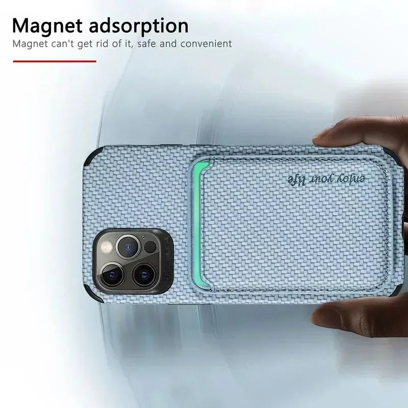 High-Quality Carbon Fiber Magnetic Case with Card Holder iPhone Case | MagSafe Wallet Protective Case with 360-Degree Protection and Camera Lens Cover | Armor Phone Case for Apple iPhone 16/15/14/13/12/11 Pro Max, Plus, Mini Cover | Limited Edition