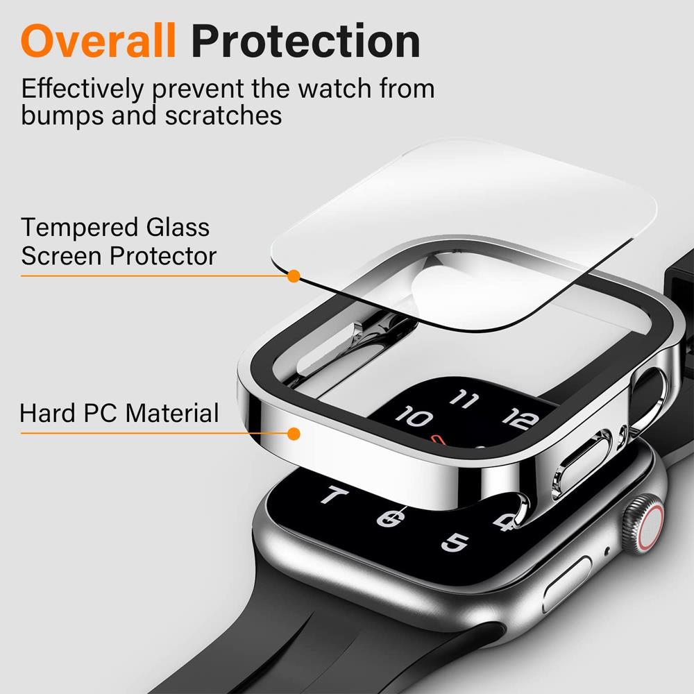 Premium Case for Apple Watch 45mm 41mm 44mm 40mm, Tempered Glass Screen Protector, iWatch Series 10/9/8/7/6/5/4/3/2/1 & Ultra 2/1, SE: 2024, 2023, 2022, 2021, 2020, 2019, 2018, 2017, 2016 | High-Quality Glass, Case, and Casing | Limited Edition