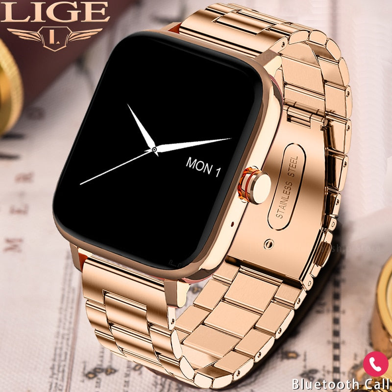 Luxury Lige Männer Frauen Smartwatch Benutzerdefiniertes Zifferblatt Android iOS Wasserdicht Bluetooth Uhr Full-Touch-Armban 