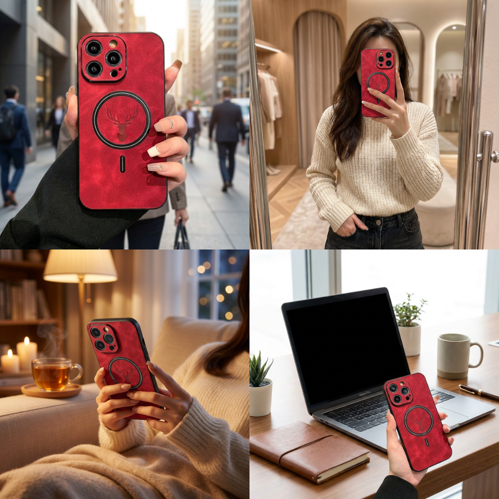 Luxus Hirschleder Apple iPhone Hülle | MagSafe Case mit Kameralinsenschutz, Magnetische Kabellose Stoßfeste Handyschutzhülle | Premium Sturzsicherer Bumper-Cover für iPhone 17/17 Air, 16/16e, 15, 14, 13 Pro Max Plus