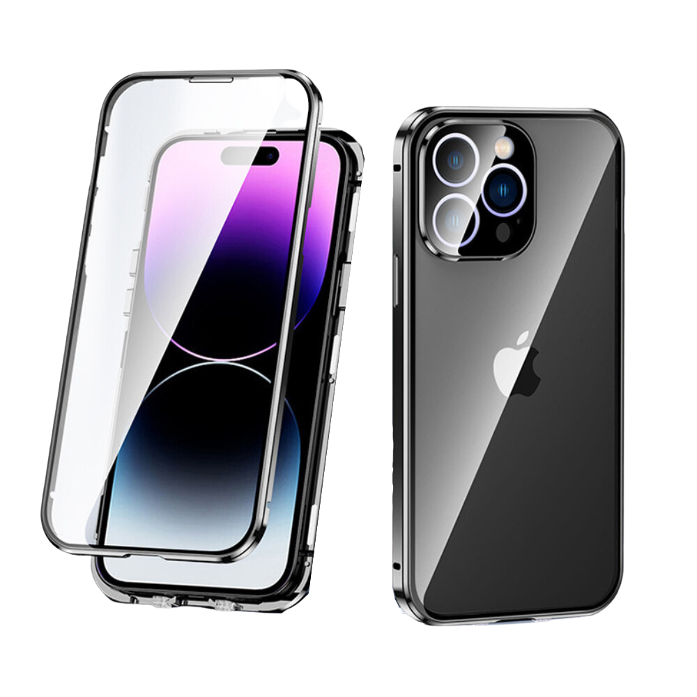 Exklusive Magnetische Glas-Metallrahmen Apple iPhone Hülle | 360° Abgedichtete Stoßfeste Premium Glas-Schutzhüll