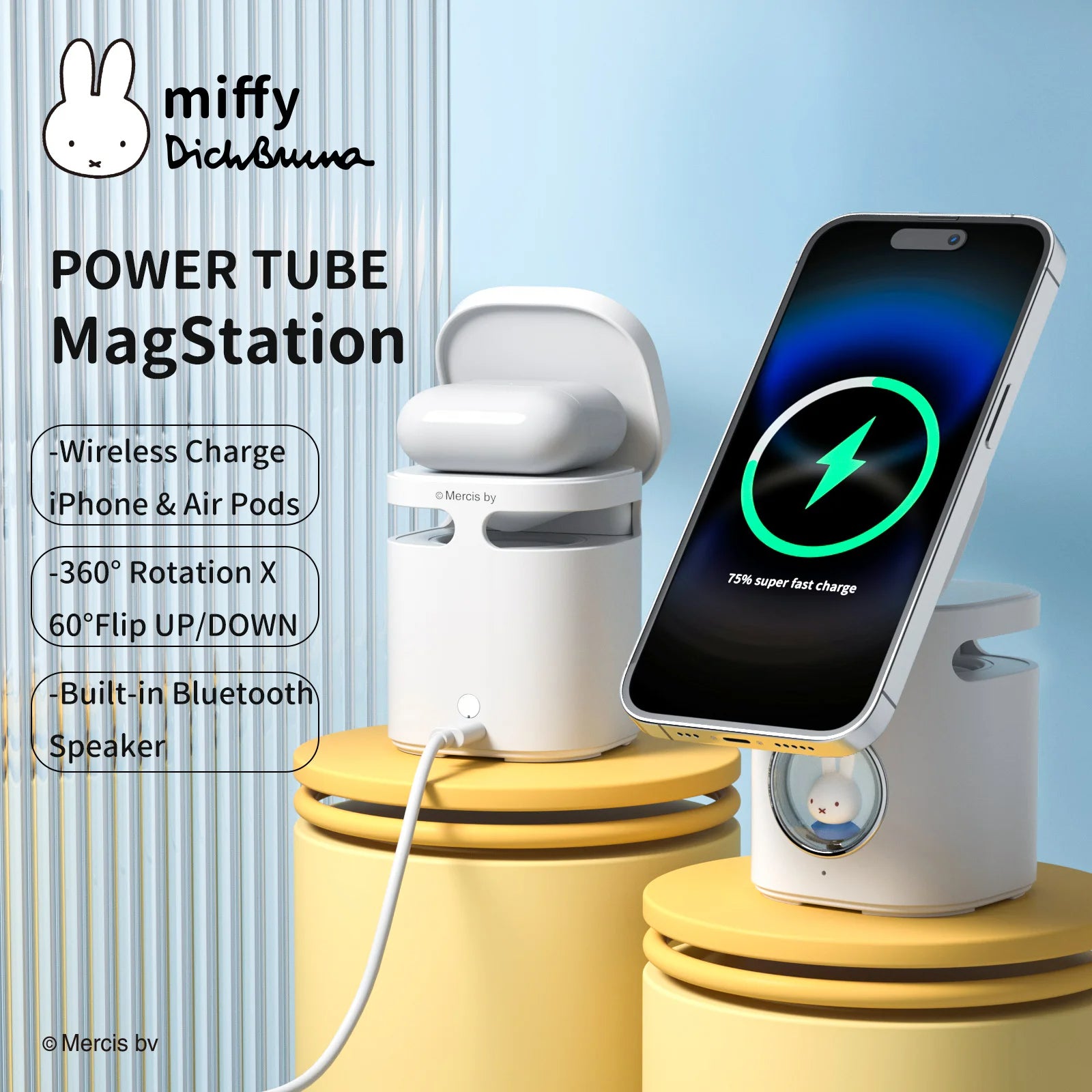 PowerTube MagStation Telefonhalter mit Lautsprecher | Wireless Fast Charging Station Dockingstation für das iPhone 14,