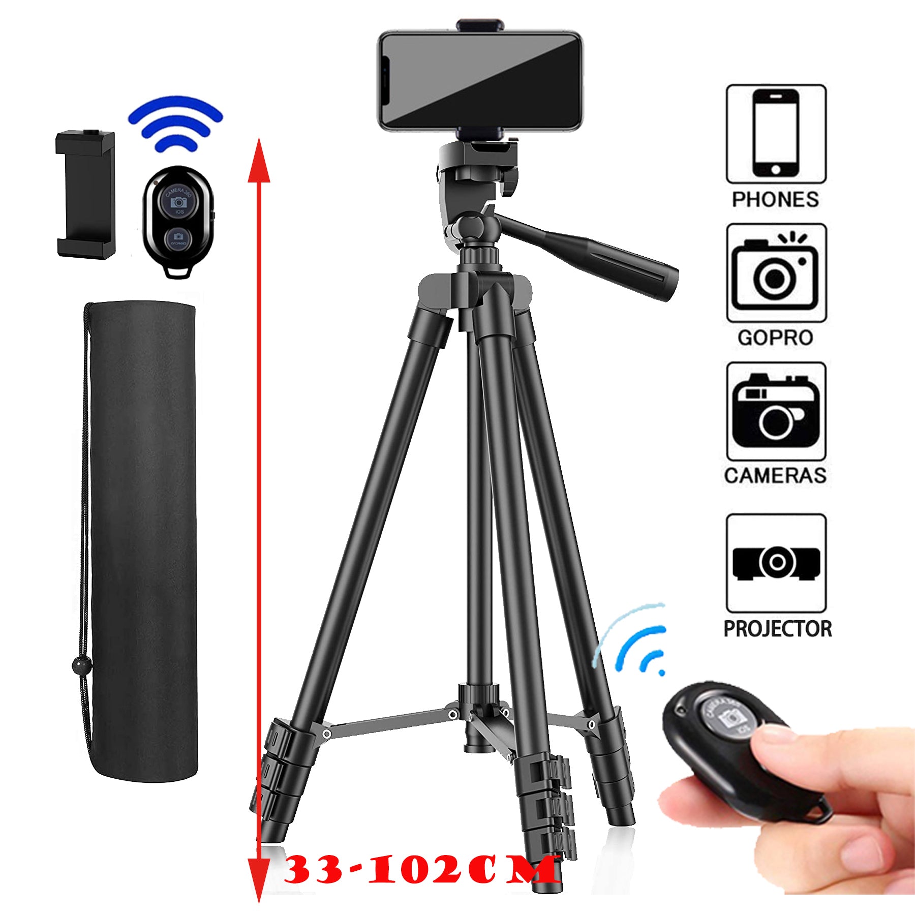 Premium Universal 40-Inch Tripod for Smartphones, Apple iPhone, Samsung, iOS & Android Professional Photography & Videography, Aluminum Travel Tripod, Compatible with GoPro, Apple iPhone 16/15/14/13/12/11 Pro Max/Plus/Mini, Samsung, Xiaomi, Huawei,