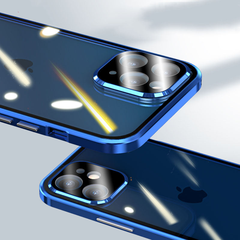 Exklusive Magnetische Glas-Metallrahmen Apple iPhone Hülle | 360° Abgedichtete Stoßfeste Premium Glas-Schutzhüll