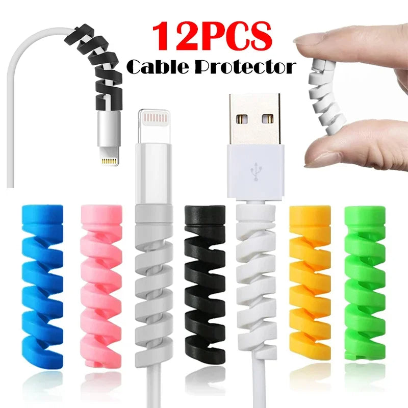 Premium 1/12 Stück Kabelschutz: Universaler Silikon Datenkabel Spiralwickler für Apple iPhone, USB Ladegerät – Drahtkabel