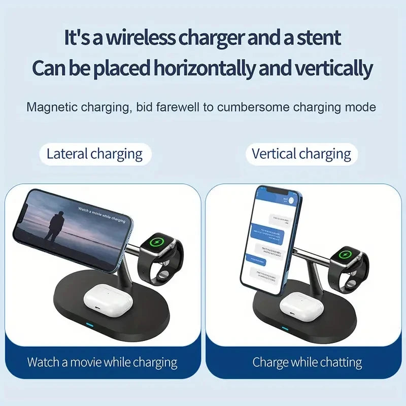 Wireless charger 3 in 1 for Qi quick charger changer with alarm clock for Smartphones, Apple iPhone, Samsung, iOS & Android charging station