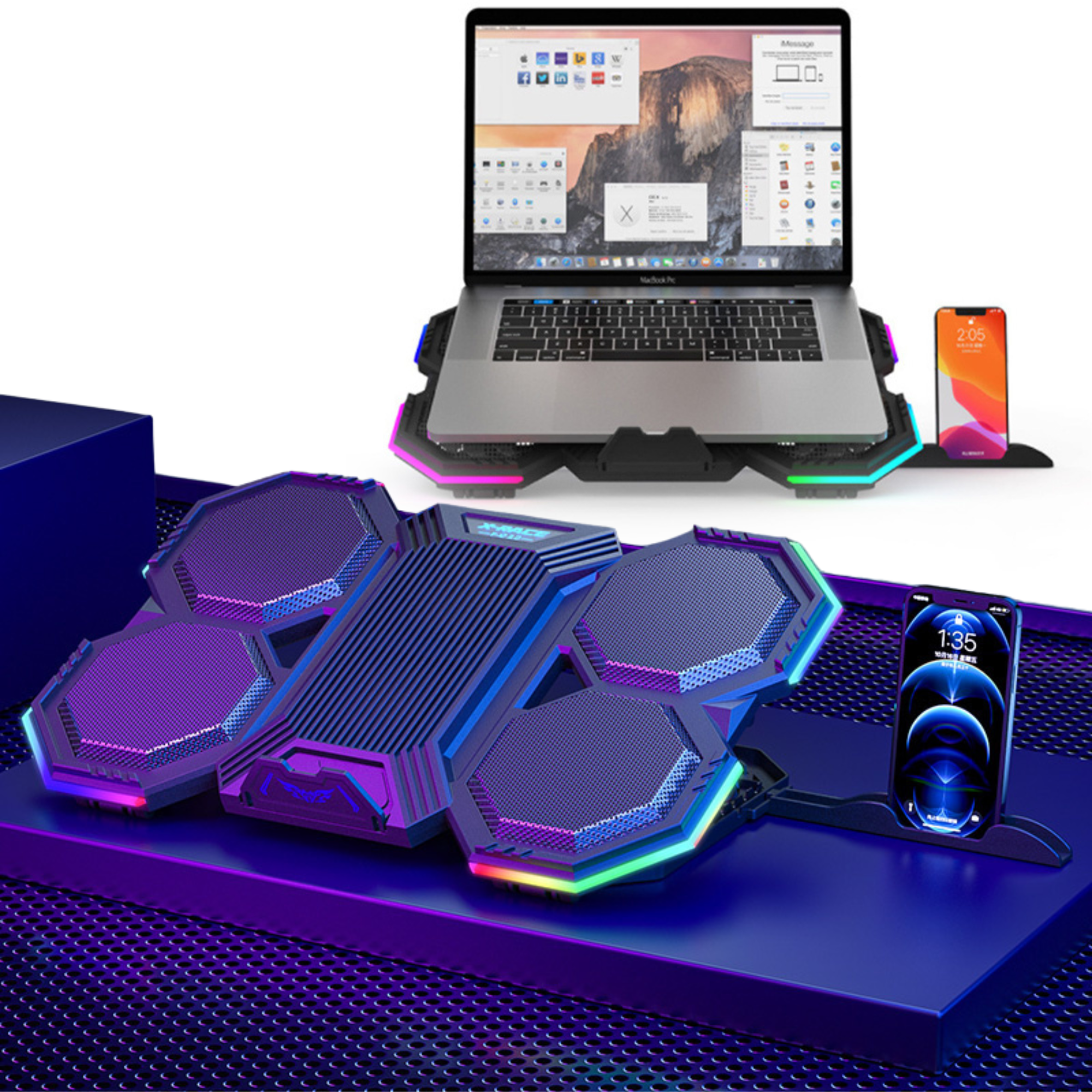 Premium Qualität Jomaa RGB Gaming Laptop Stand | Luftkühler Notebook-Halter mit 6 Lüftern | Basis geeignet für 12-17 Laptops