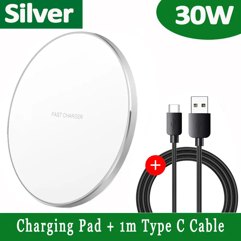 30W Schnelles kabelloses Ladepad USB C Ladekabel MagSafe Ladegerät Apple iPhone Samsung Android - Fast Wireless Charging Pad