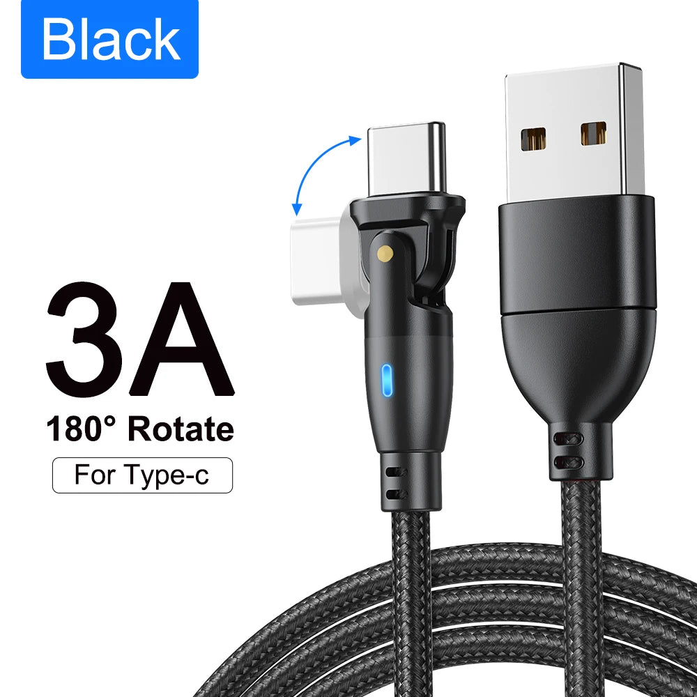 High Durability & Premium 3A Fast Charging Cable Type C for Samsung, 180 Rotation Apple iPhone Cable, Micro USB Charger Data Cable for Smartphones, Apple iPhone, Samsung, iOS &amp; Android