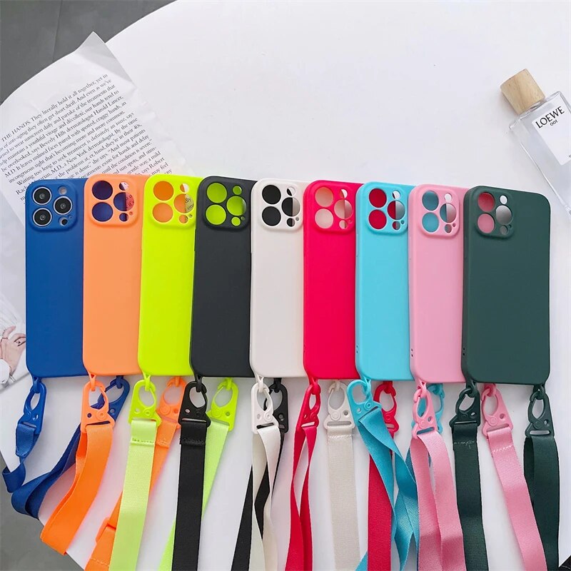 High-Quality Crossbody Necklace Strap Lanyard Cord Soft Silicone iPhone Case | MagSafe Case with Camera Lens Cover for Apple iPhone 16/15/14/13/12 Pro Max, Plus, Mini Cover – Crossbody Strap, Shoulder Strap, Card Holder | Premium Protective Cover