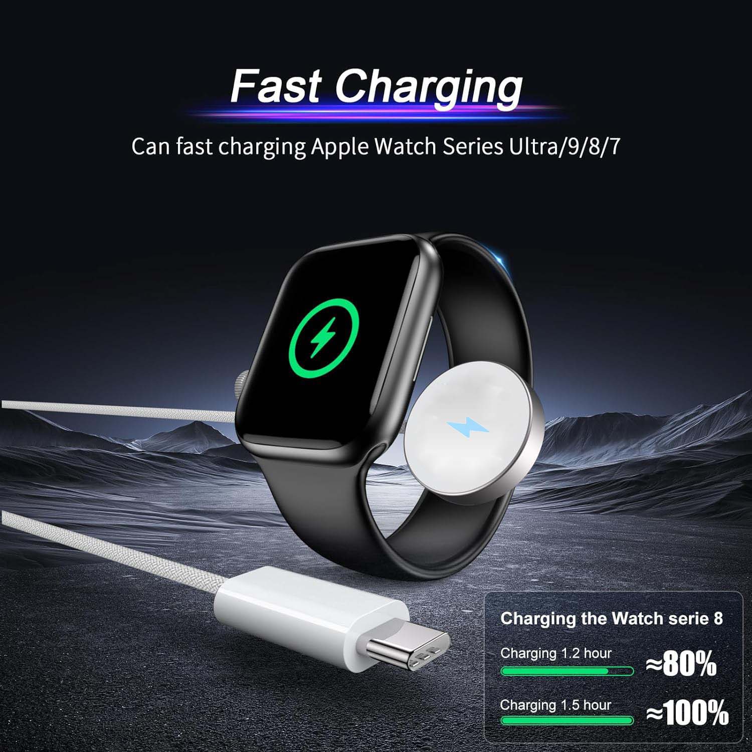 Cable for High-Quality Apple iWatch Wireless Charger Watch 10/9/8/7/6/5/4/3/2/1 & Ultra 2/1, SE: 2024, 2023, 2022, 2021, 2020, 2019, 2018, 2017, 2016 | Charging for iPhone 14 13 12 11 | Premium USB Lightning Charging Cable