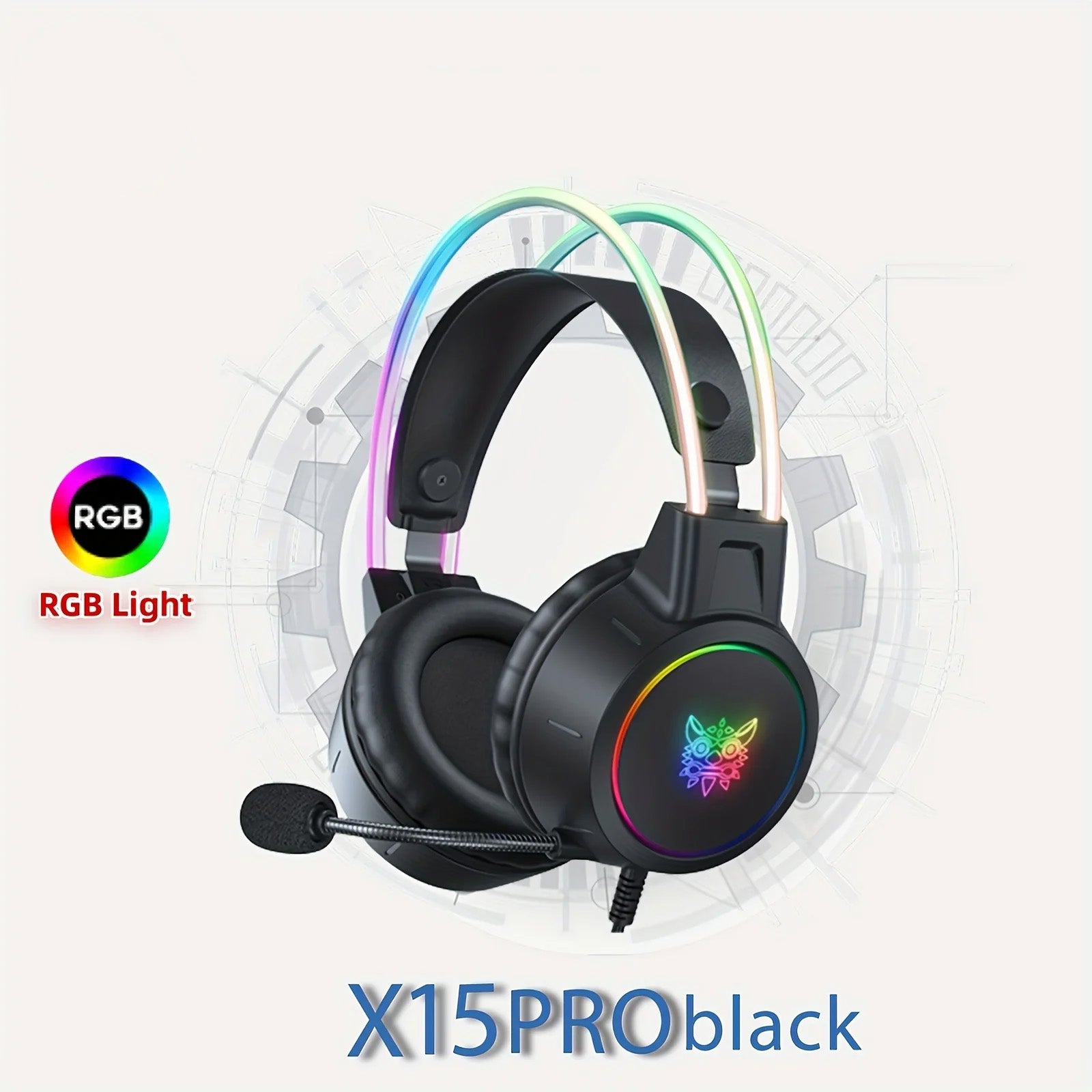 High-quality Onikuma X15 Pro Over-Ear Gaming Headset with Cable | Noise Cancellation, Pink Cat Ears, RGB Light, and Microphone for PC PS4 Gaming