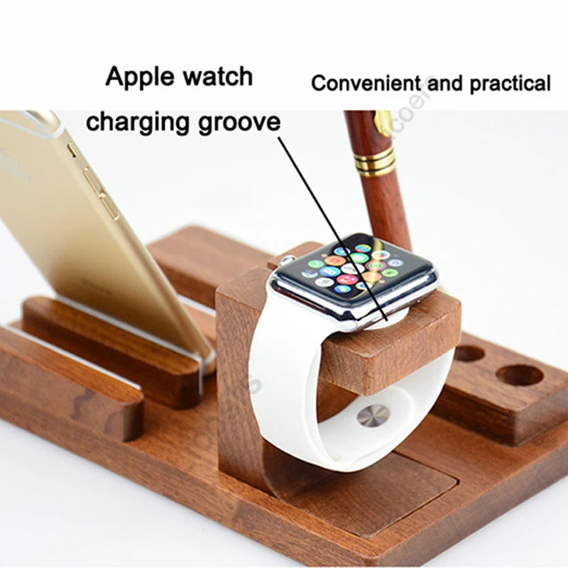 3-in-1 Bambus-Holz Ladestation für iPhone: Handy-Halter, Ladegerät-Ständer und Basis für die Apple Watch sowie Aufbewahrungsbox für das iPad