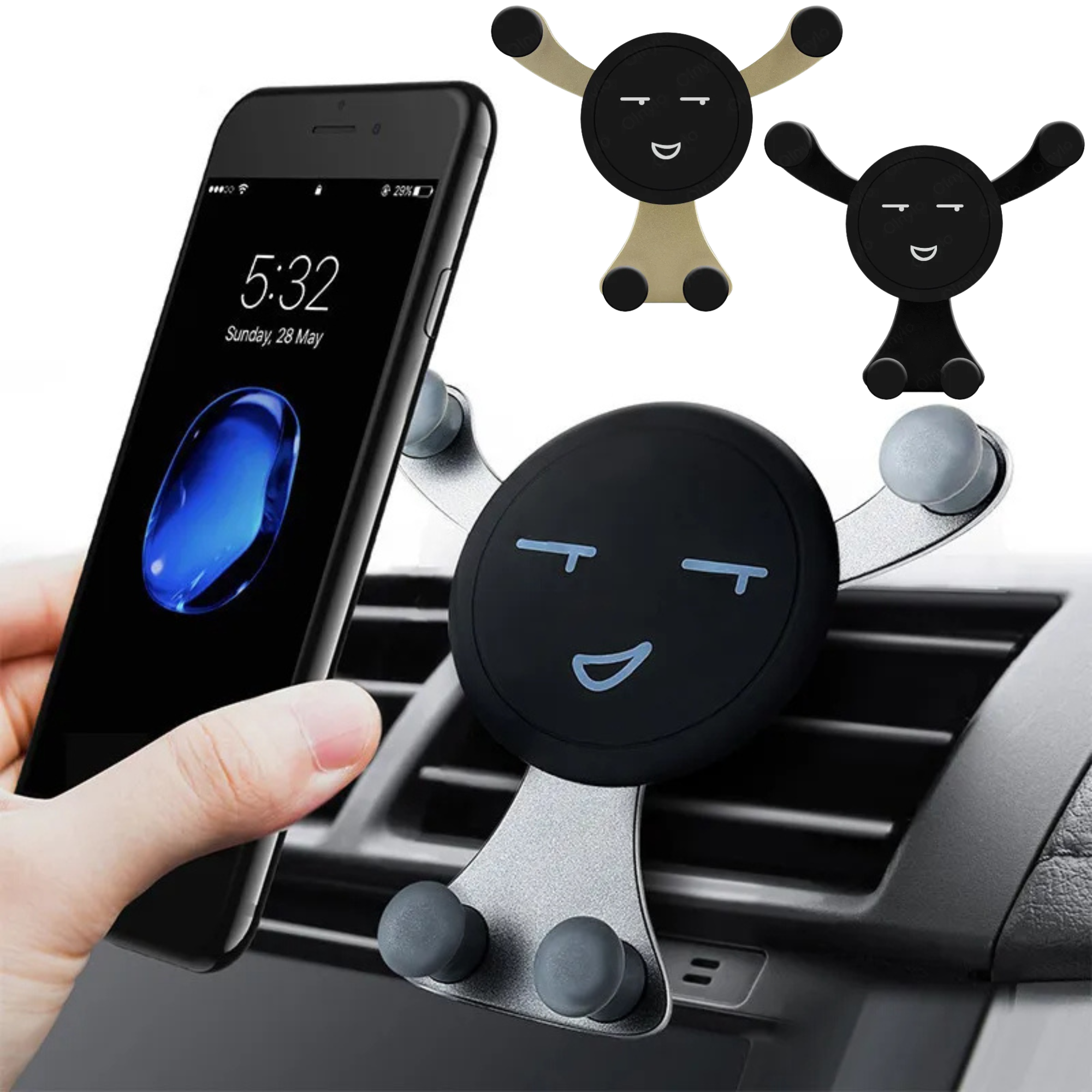 Hochwertiges Schwerkraft Auto Telefonhalter Air Vent Clip mit Lächeln Gesicht Mobilhalterung für Apple iPhone 15/14/13/12