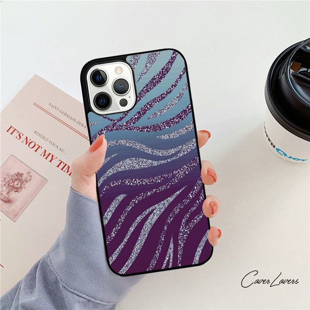 Premium Zebra Pattern Glitter iPhone Case | MagSafe Case with 360-Degree Protection & Camera Lens Cover for iPhone 16/15/14/13/12 Pro Max, Plus, Mini Cover | Armor Case & Bumper Cover Phone Case | High-Quality Protective Cover