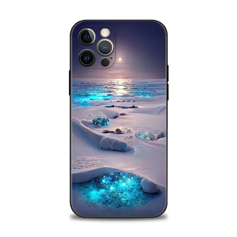 Luxus-Design: Romantische Strandlandschaft bei Nacht iPhone-Hülle | MagSafe Case für Apple iPhone 15/14/13/12 Pro Max Plus | Tasche mit Panzer-Cover & Kameraschutzabdeckung | Schützende Handyhülle - Phone Heaven Zone