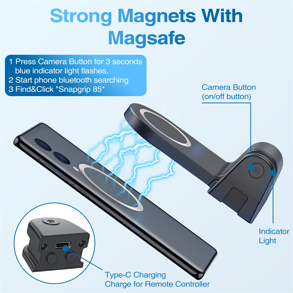 Hochwertiger Profi-Magnetischer Telefonhalter mit Bluetooth-Fernbedienung, Magsafe Griff für Apple iPhone 15/14/13/12/11