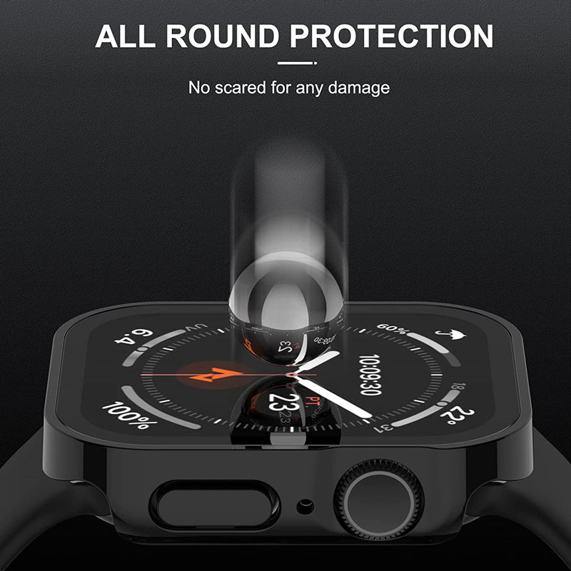Premium Glasgehäuse für Apple Watch Serie 9/8/7/Ultra: 45mm, 41mm, 49mm, 44mm, 40mm | Hochwertige Displayschutz-Hülle