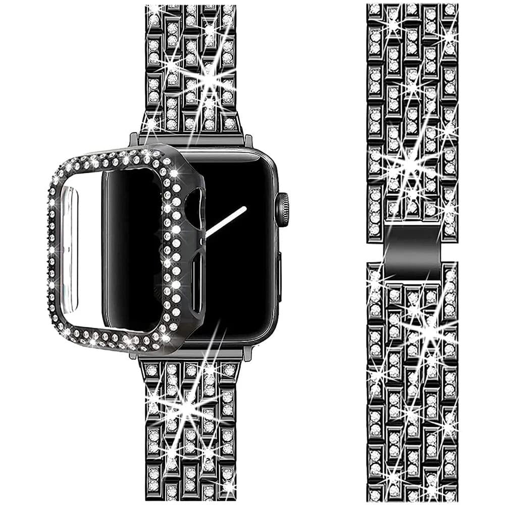 Luxus Premium Glitzer Metall Armband und Diamant Schutzhülle für Apple Uhren Serie 9 8 7 6 5 4 SE | Ultra 49mm 45mm 41mm 40