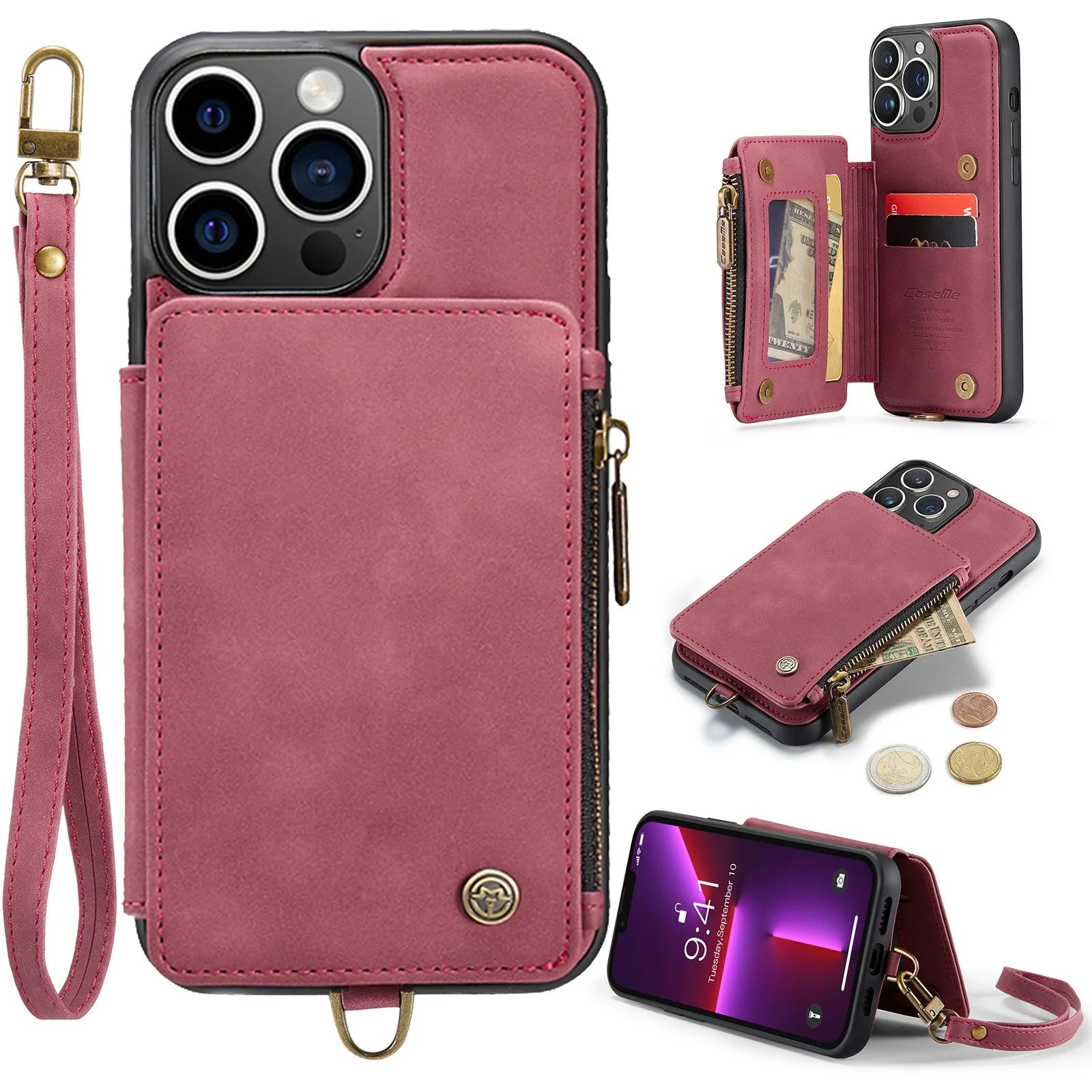 Premium Leather Wallet with Card Slot, Purse, and Stand iPhone Case | MagSafe Case with Full Protection and Camera Lens Cover for Apple iPhone 16/15/14/13/12 Pro Max Plus Mini | Heavy Duty Phone Case | Wallet & Protective Case