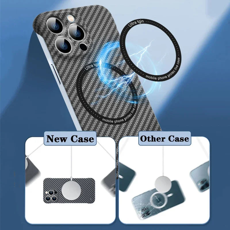 High-Quality Carbon Fiber Magnetic iPhone Case | MagSafe Case with 360-Degree Protection & Camera Lens Cover for Apple iPhone 16/15/14/13/12 Pro Max, Plus, Mini Cover | Shockproof Phone Case with Armor Shell & Bumper Cover | Premium Protective Cover