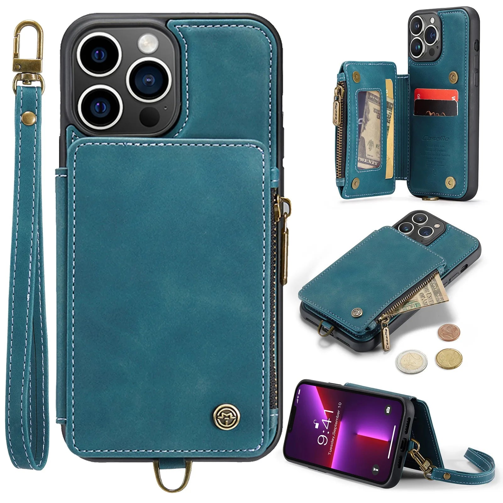 Premium Leather Wallet with Card Slot, Purse, and Stand iPhone Case | MagSafe Case with Full Protection and Camera Lens Cover for Apple iPhone 16/15/14/13/12 Pro Max Plus Mini | Heavy Duty Phone Case | Wallet & Protective Case