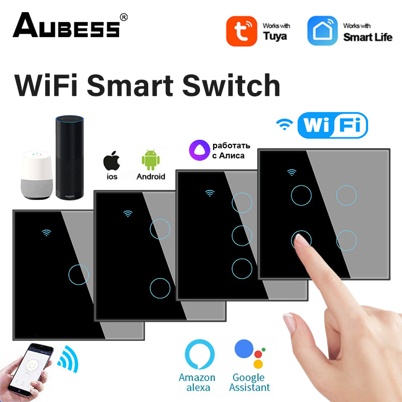 Premium WiFi Light Switch Touch Sensor Smart Switch App Remote Control - No Neutral Wire 110V 220V for Smartphone, Laptop, Tablet, PC, Apple iPhone, iPad, MacBook, iOS, Android, Samsung Alexa Google Home | Limited Edition