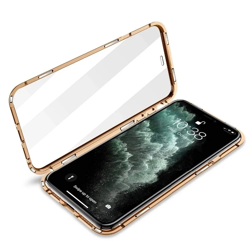 High-Quality iPhone Case with Metal Frame and Double-Sided Glass | MagSafe-Compatible, Magnetic Adsorption for 360° Full Protection Case | Shockproof Glass Lens Camera Protection Armor Case | Cover for Apple iPhone 16/15/14/13/12 Pro Max, Plus, Mini