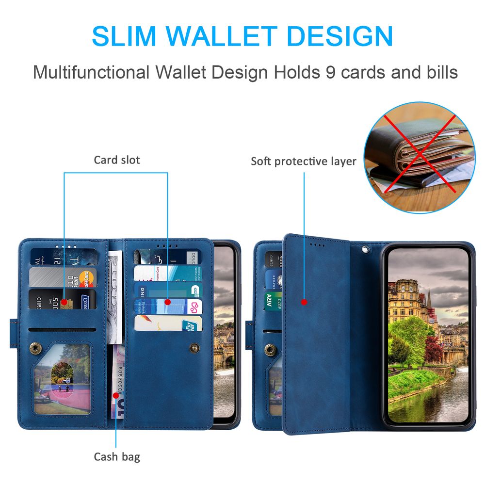 High-Quality Leather Phone Case with Zipper, Card Holder, Stand, and Strap | Flip Cover Case for Apple iPhone 16/15/14/13/12 Pro Max, Plus, Mini - Versatile Protective Cover