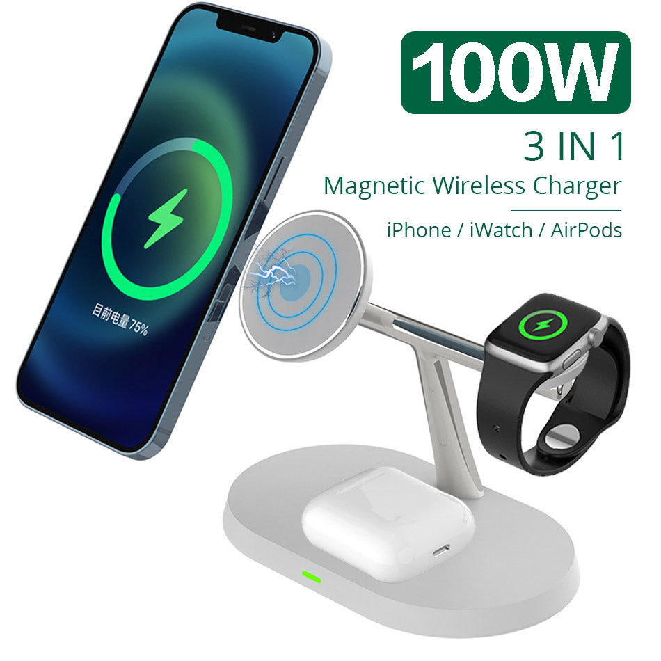 5-in-1 Magnetischer Kabelloser Ladeständer für iPhone 15/14/13/12 Pro Max, Apple Watch 9/8/7, AirPods | Schnelle Wireless-Charging-Dockingstation - Phone Heaven Zone