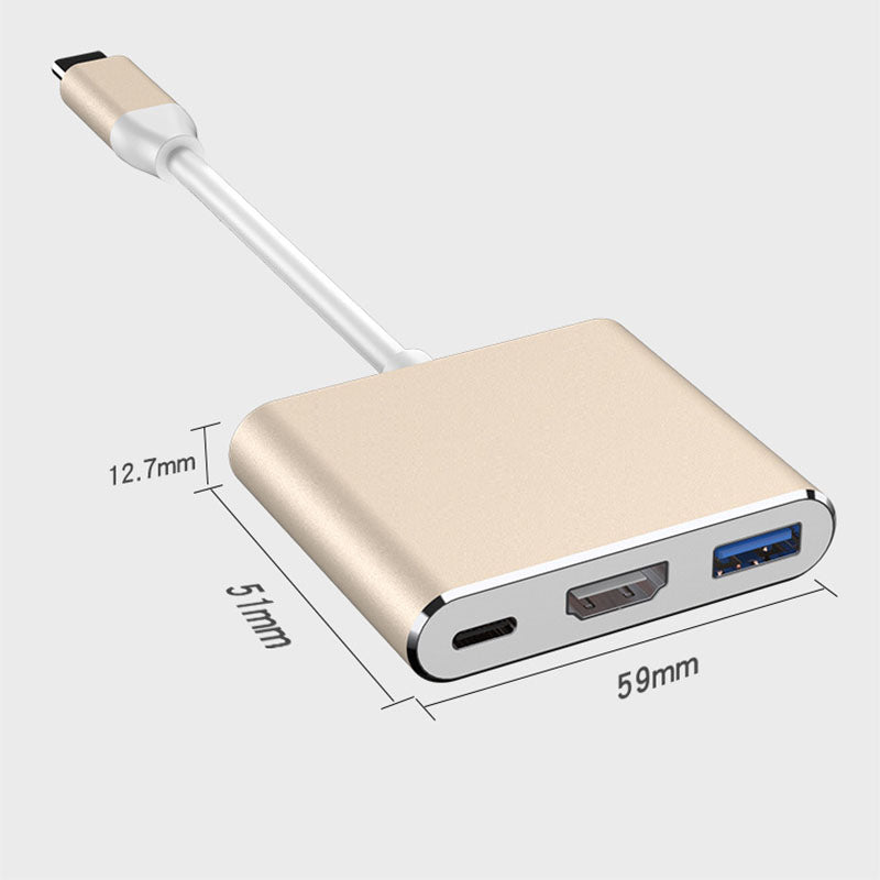 3-in-1 USB-C Hub: Typ-C zu HDMI Splitter, Hochwertige USB 3.0 Dockingstation für MacBook Air/Pro, Samsung - USB-C zu HDMI Hub