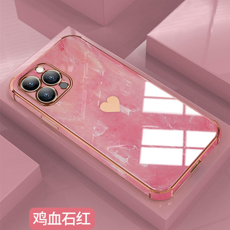 Luxurious Love Heart Marble Electroplated Design iPhone Case | MagSafe Case with Camera Lens Protector for Apple iPhone 16/15/14/13/12 Pro Max Plus Mini | Heavy Duty, Bumper Cover Phone Case | Premium Hardcase Protective Cover