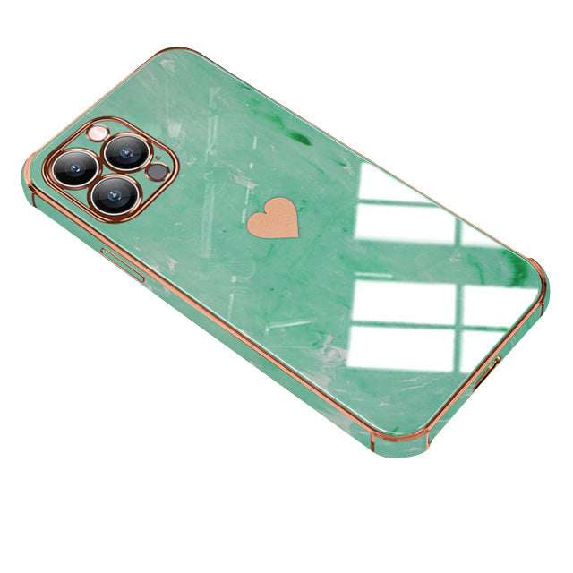 Luxurious Love Heart Marble Electroplated Design iPhone Case | MagSafe Case with Camera Lens Protector for Apple iPhone 16/15/14/13/12 Pro Max Plus Mini | Heavy Duty, Bumper Cover Phone Case | Premium Hardcase Protective Cover