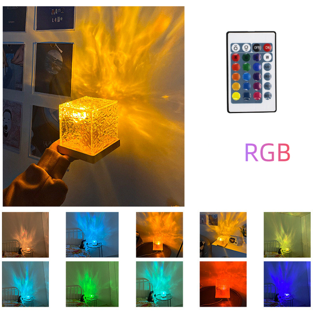 Premium Water Wave Projector Night Light 16 Colors Flame Crystal Lamp for Smartphone, Laptop, Tablet, PC, Apple iPhone, iPad, MacBook, iOS, Android, Samsung Living Room, Study, Bedroom | Dynamic Rotation | Limited Edition