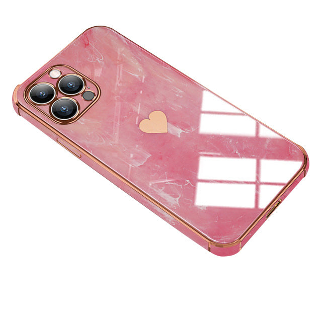 Luxurious Love Heart Marble Electroplated Design iPhone Case | MagSafe Case with Camera Lens Protector for Apple iPhone 16/15/14/13/12 Pro Max Plus Mini | Heavy Duty, Bumper Cover Phone Case | Premium Hardcase Protective Cover