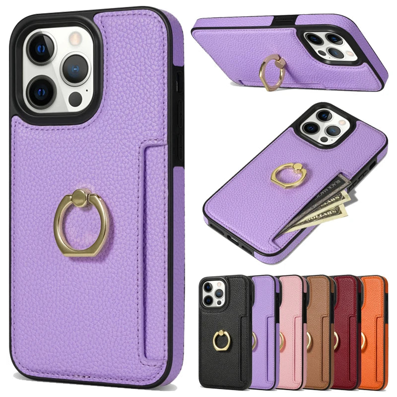 Premium Leather Wallet Case with Card Slot, Ring Holder, and Stand for iPhone | MagSafe Case with Full Protection and Camera Lens Cover for Apple iPhone 16/15/14/13/12 Pro Max Plus Mini | Heavy Duty Phone Case | Premium Wallet & Protective Case