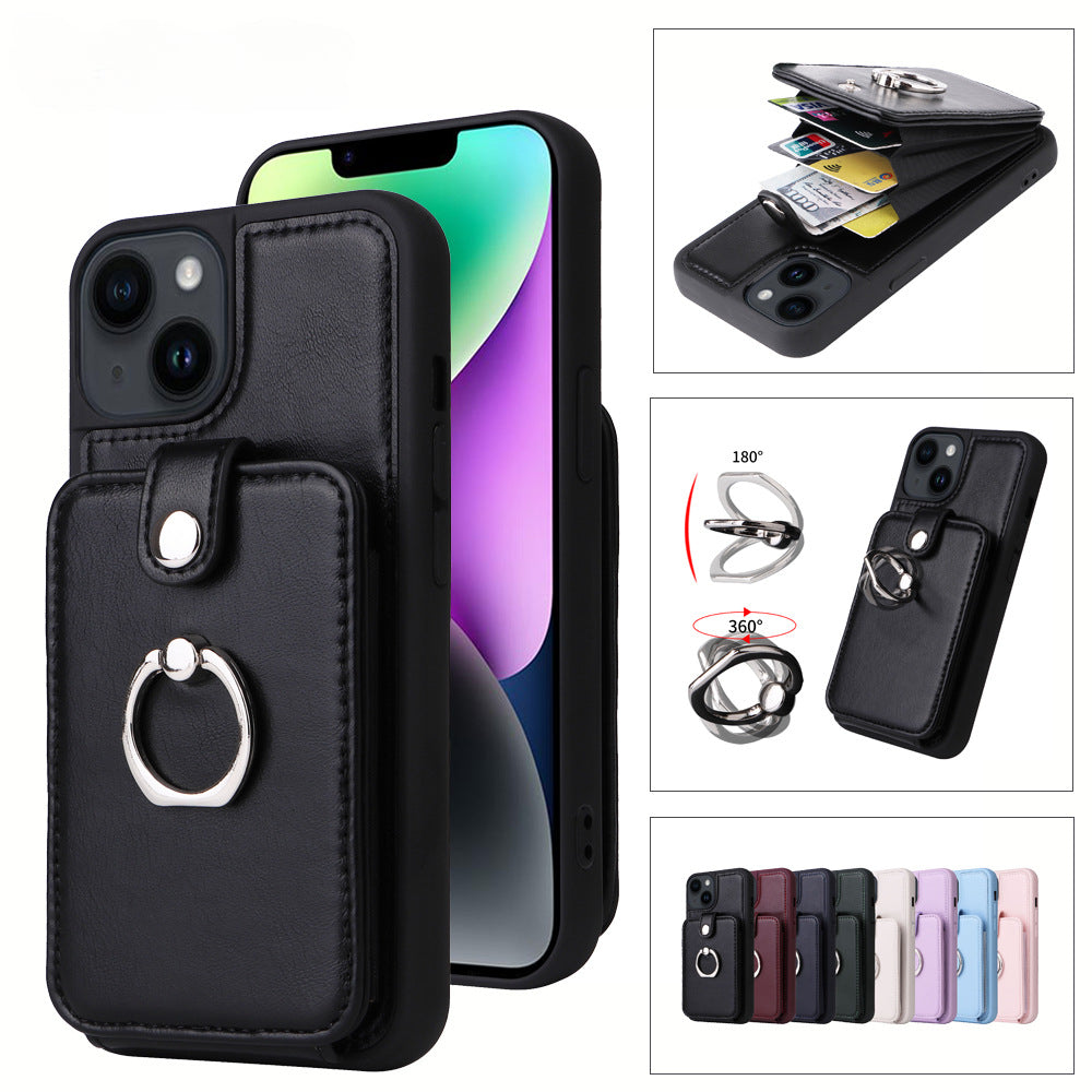 Premium Wallet with Card Slot and Leather Ring Holder iPhone Case | MagSafe Case with Camera Lens Protector for Apple iPhone 16/15/14/13/12 Pro Max Plus Mini | Heavy Duty Phone Case | Wallet & Protective Case