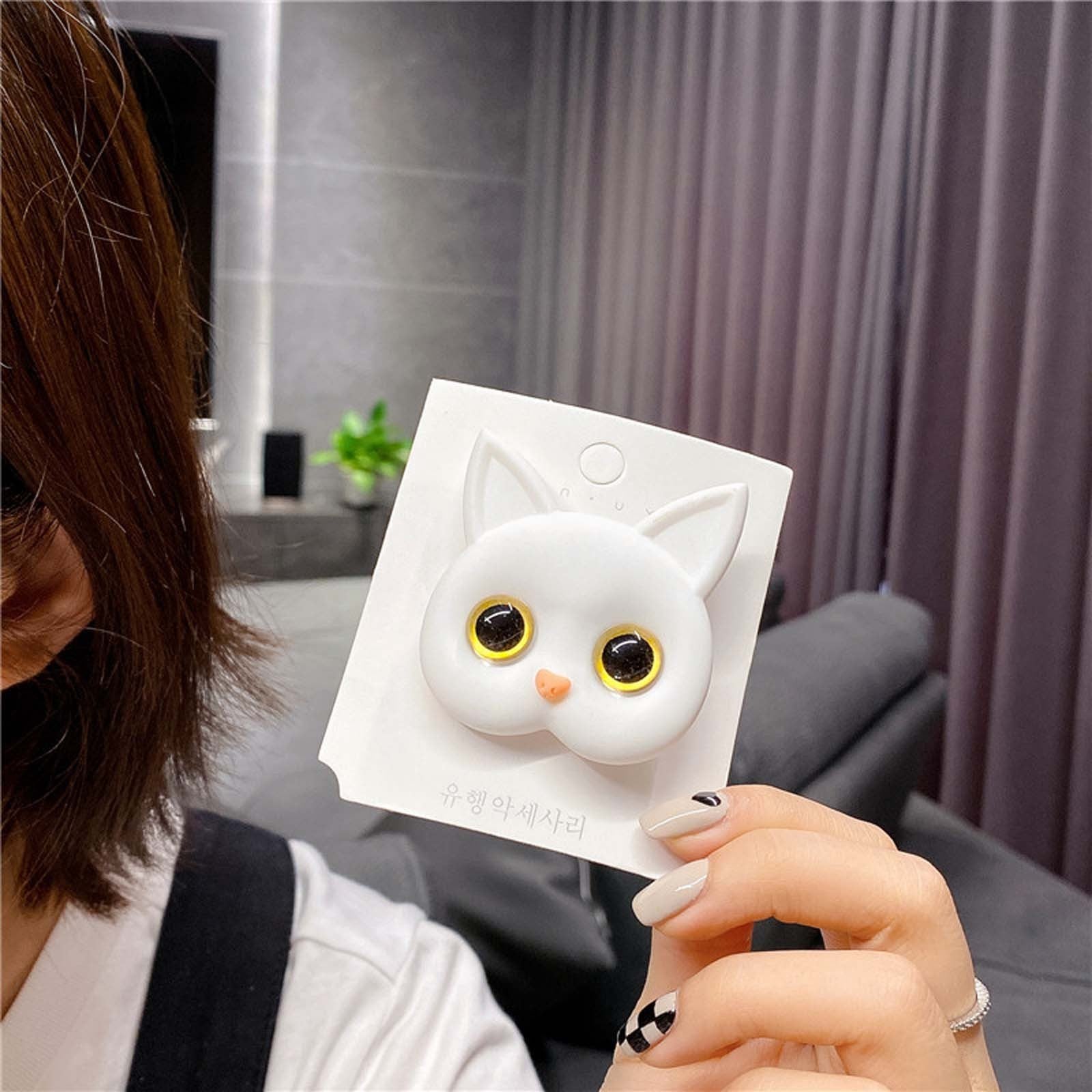 Luxury Air Sac Phone Holder Griptok with Kawaii 3D Cat Handy Finger Ring | Stand Grip Tok Handy Accessory for Smartphones, Apple iPhone, Samsung, iOS & Android | Stylish Phone Ring Holder