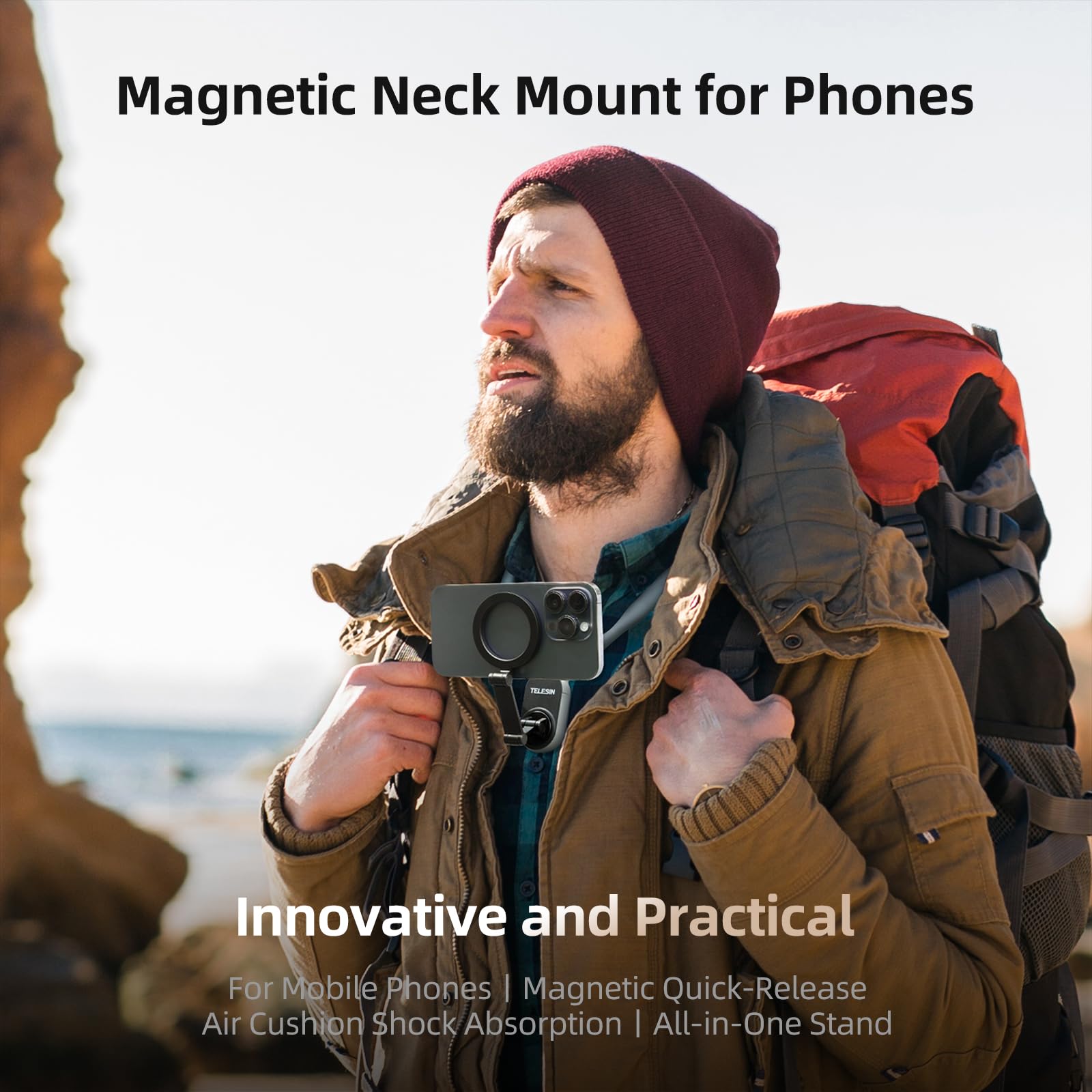 Premium Silicone Magnetic Neck Holder with Quick Release for Smartphones, Apple iPhone, Samsung, iOS & Android Apple iPhone 15/14/13/12/11/10 Pro Max/Plus/Mini, Samsung, Huawei, Xiaomi | Universal Phone Accessory